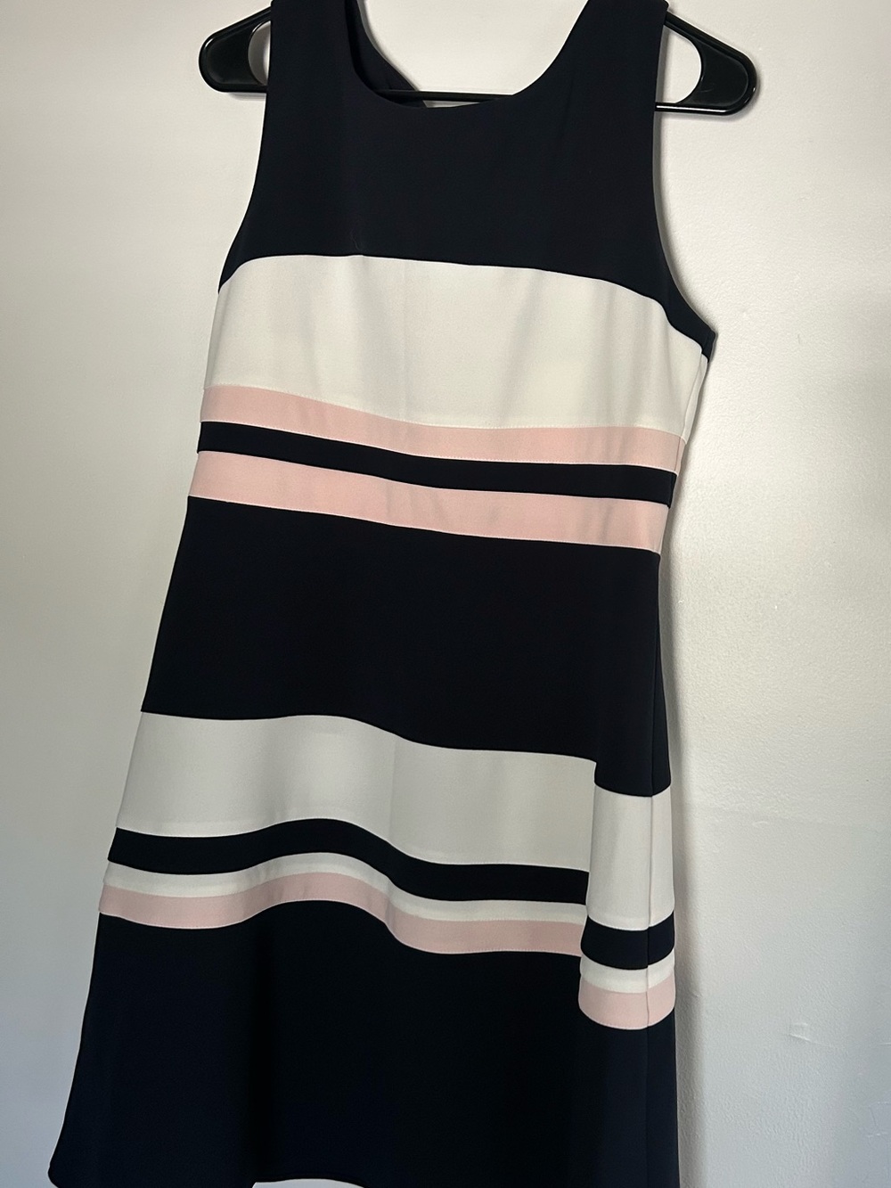 Calvin Klein Navy, White & Pink Striped Sleeveless Fit-and-Flare Dress